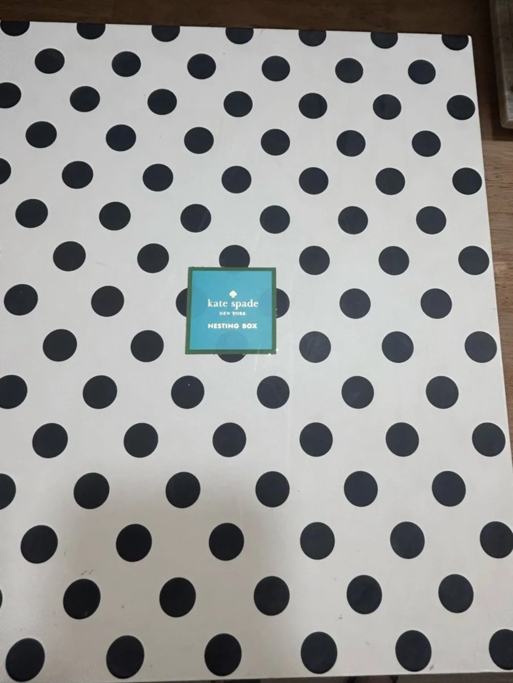 kate spade Black & White Polka Dot Decorative Storage Box with Gold Trim - Picture 2 of 6